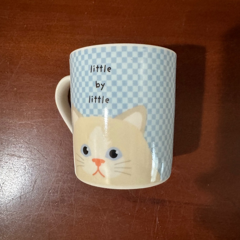 Little by Little Cat Mug - Blue and Cream